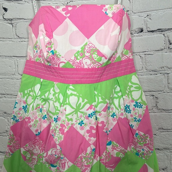 Lilly Pulitzer Pink Green Strapless Dress Size 4 Excellent Condition - Picture 3 of 9
